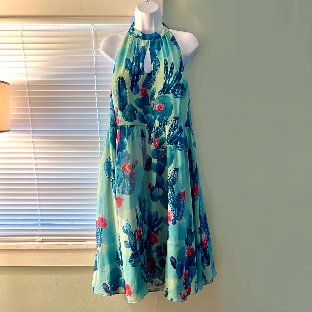 ModCloth Blogger the Better Halter Dress Cactus Retro 1X EUC